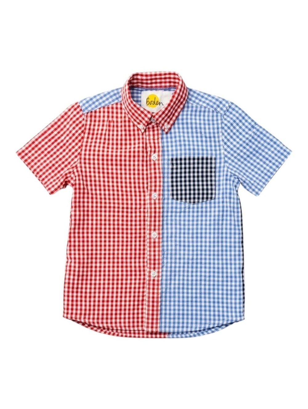 Mini Boden Kids Colorblock Checkered Gingham Red White Blue Buttondown Shirt 7 8